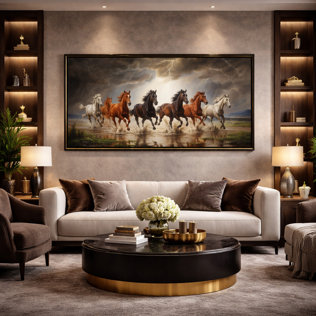 Seven Running Horses Vastu Canvas Painting for Prosperity