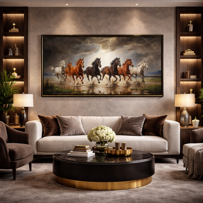 Seven Running Horses Vastu Canvas Painting for Prosperity