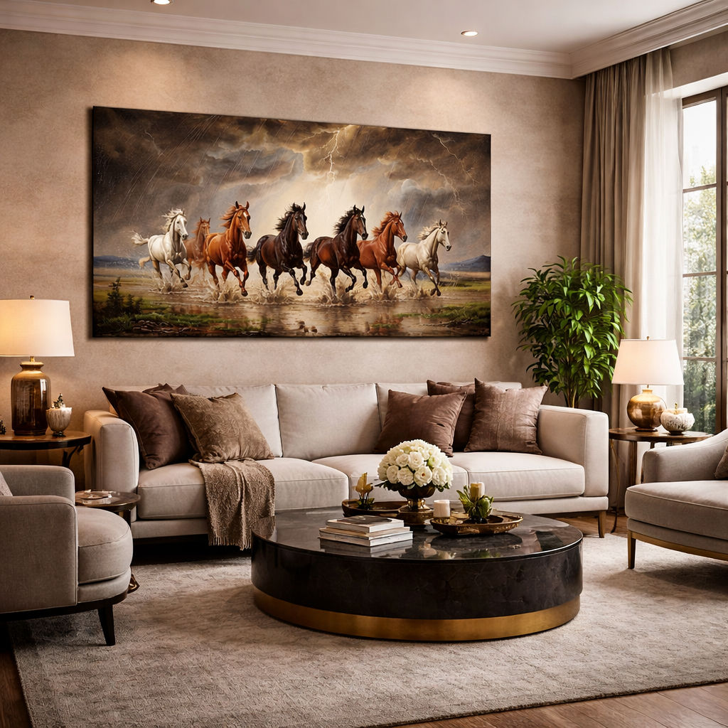 Seven Running Horses Vastu Canvas Painting for Prosperity