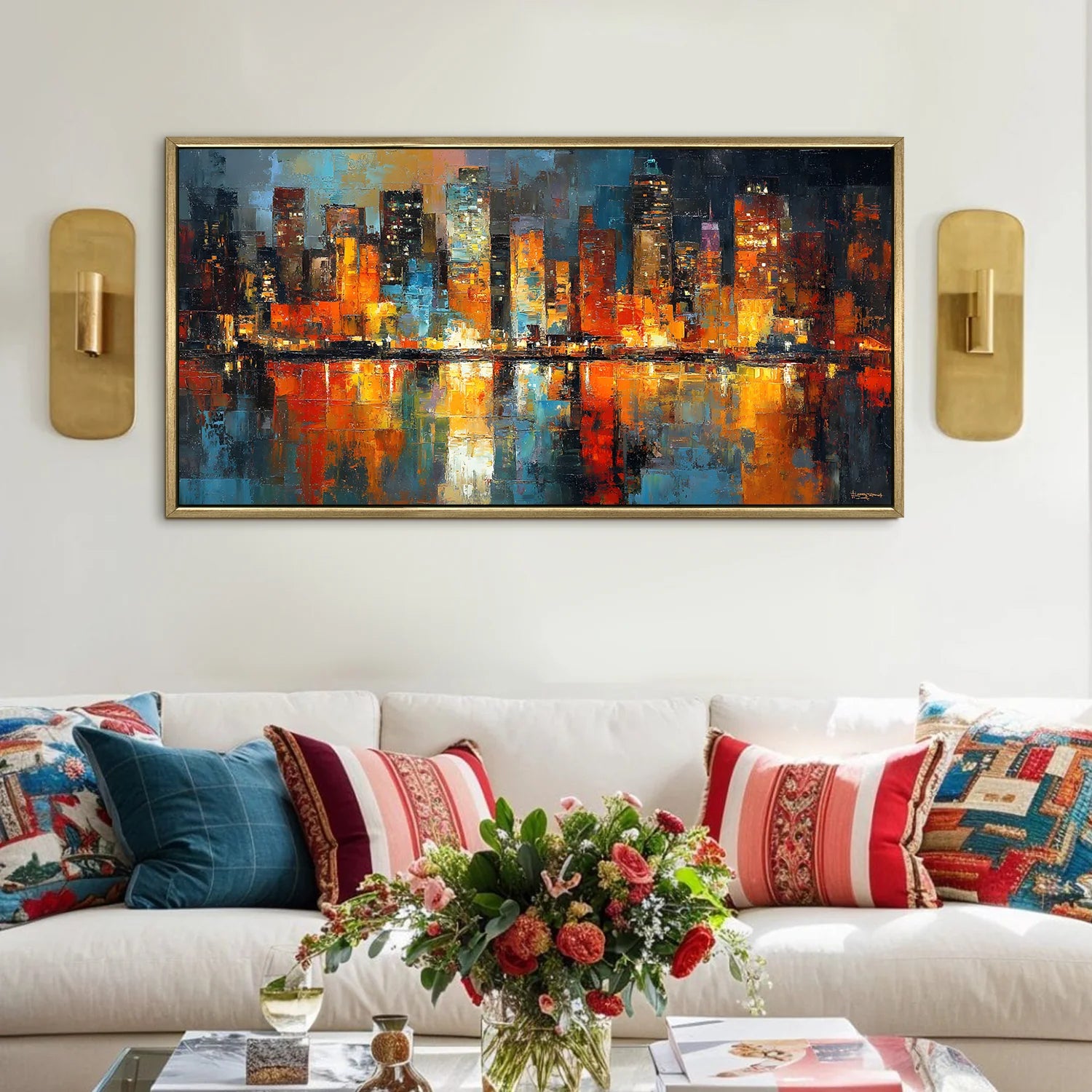 City Skyline Abstract Canvas Wall Art Painting For Living Room Decoration