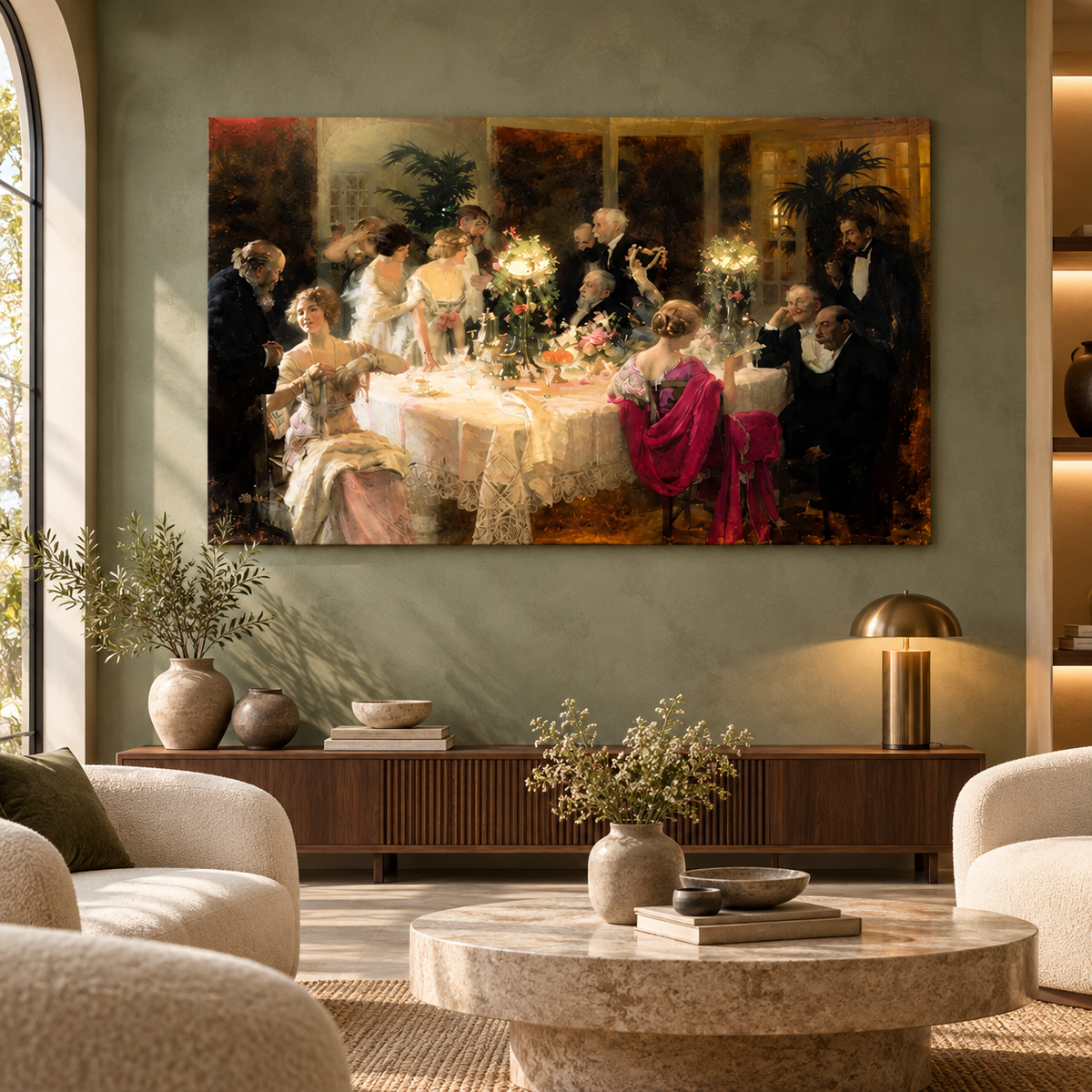 Vintage Elegant Dinner Party Canvas Wall Art for Living Room