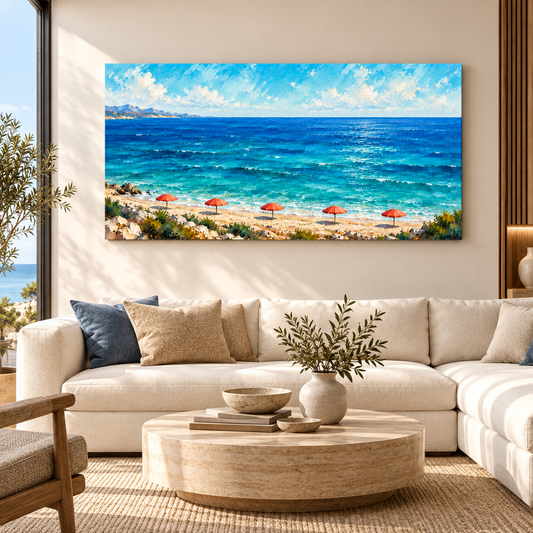 Blue Ocean Beach Seascape Wall Art for Living Room & Bedroom