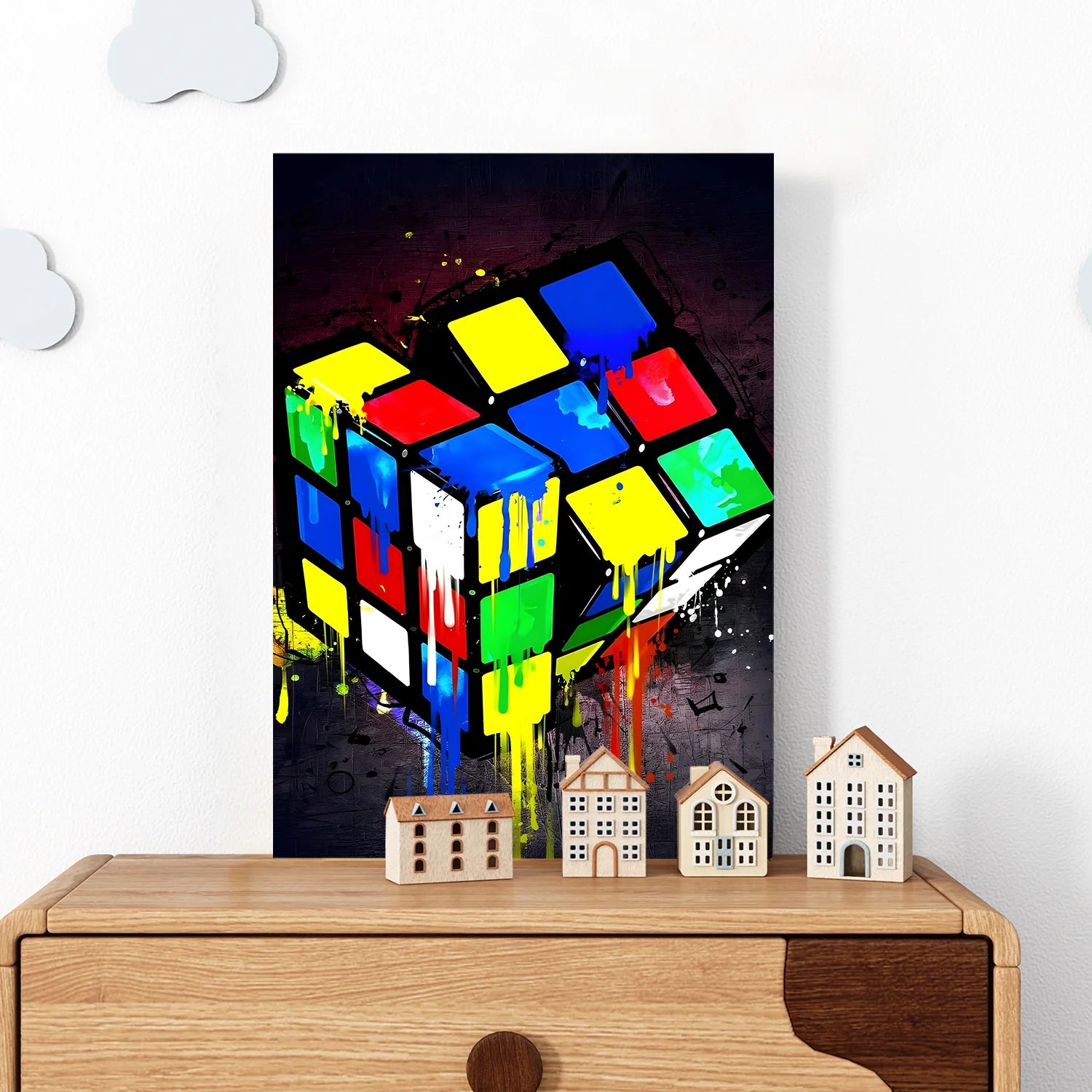 Dripping Rubik’s Cube Graffiti Canvas Wall Art Painting for Modern Home Décor