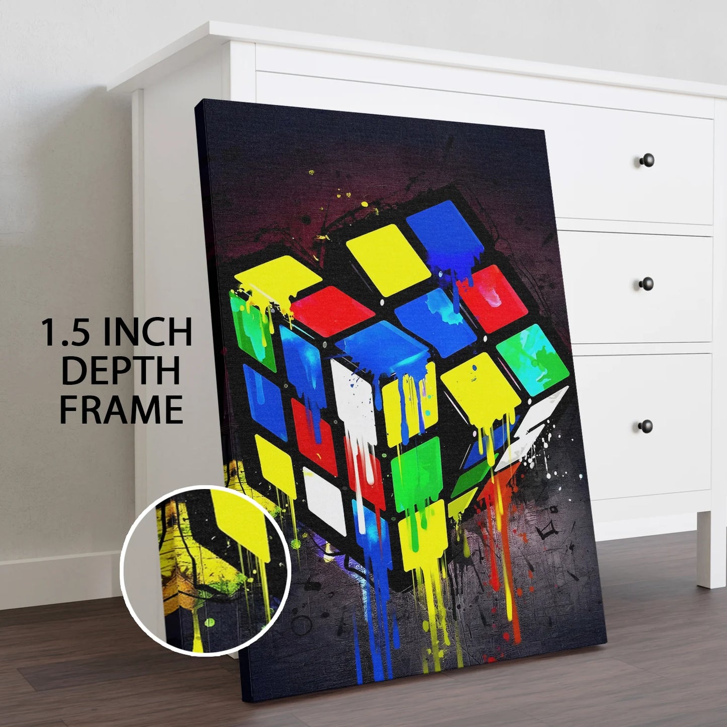 Dripping Rubik’s Cube Graffiti Canvas Wall Art Painting for Modern Home Décor