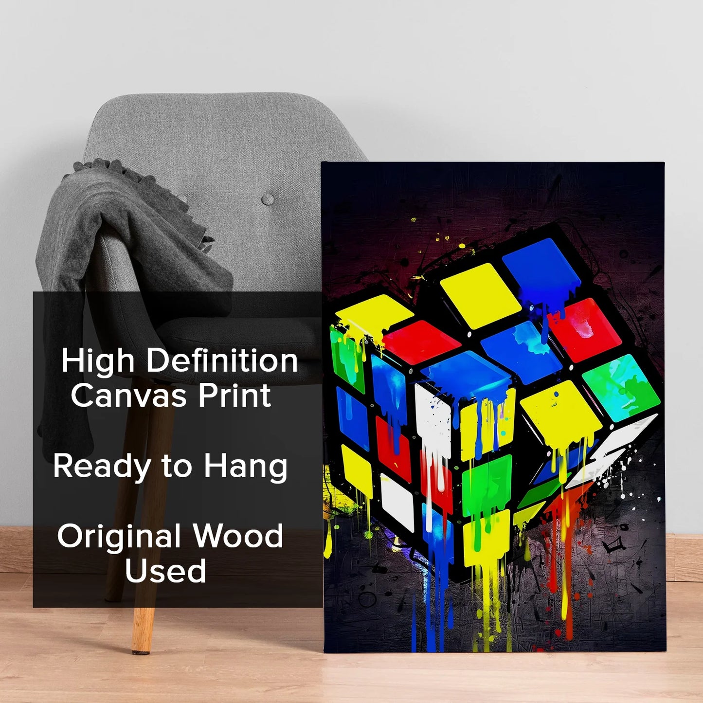Dripping Rubik’s Cube Graffiti Canvas Wall Art Painting for Modern Home Décor
