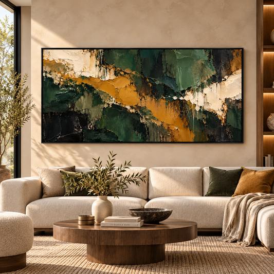 Luxury Emerald Green & Gold Abstract Textured Wall Art