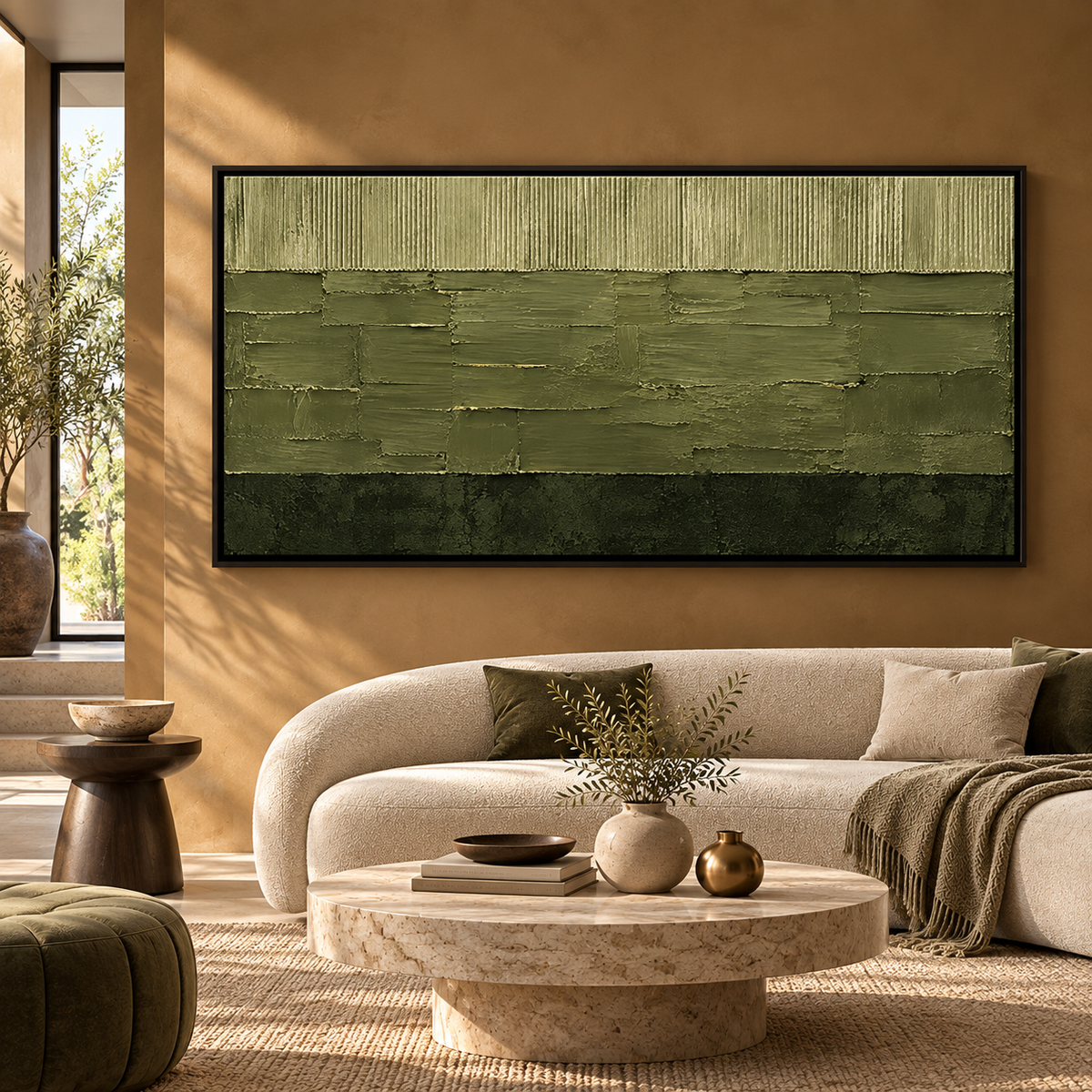 Olive Green Textured Abstract Wall Art for Modern Luxury Interiors