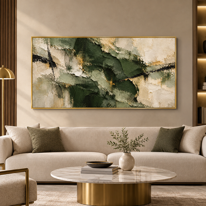 Green and Gold Abstract Textured Wall Art for Luxury Interiors