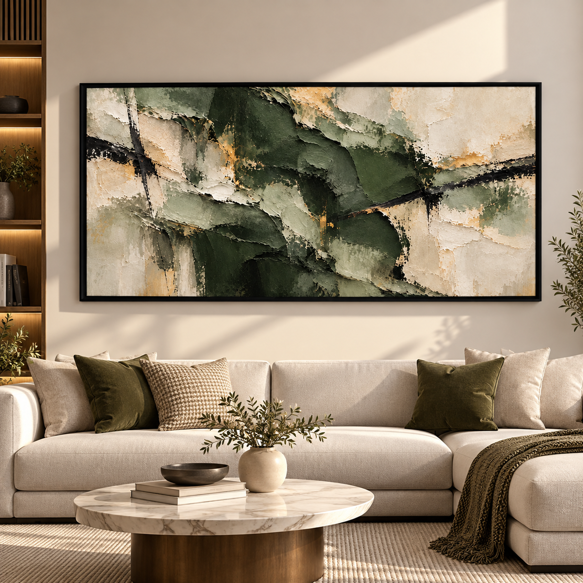 Green and Gold Abstract Textured Wall Art for Luxury Interiors