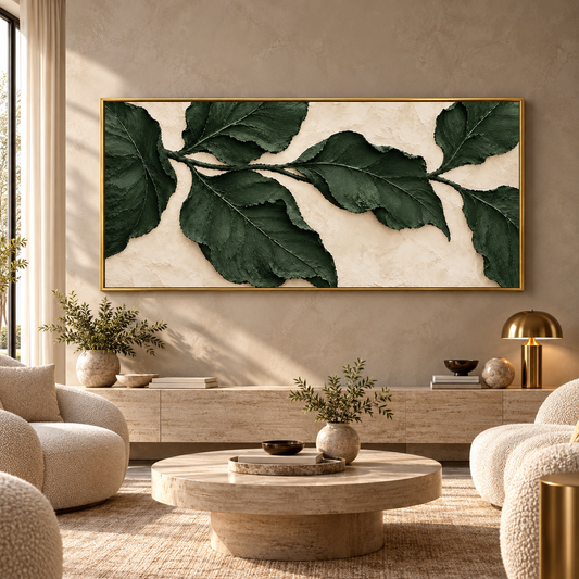Dark Green Botanical Leaf Textured Wall Art for Modern Interiors