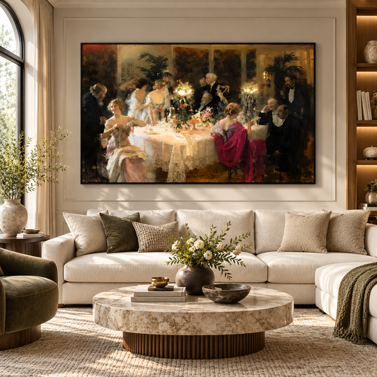 Vintage Elegant Dinner Party Canvas Wall Art for Living Room