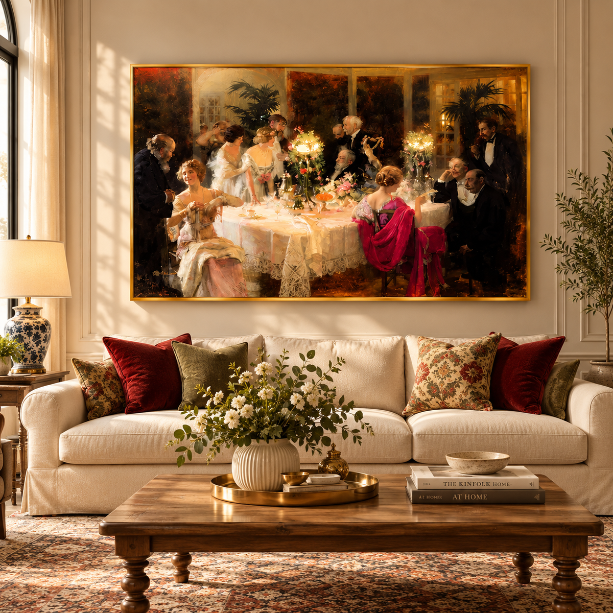 Vintage Elegant Dinner Party Canvas Wall Art for Living Room