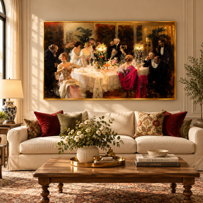 Vintage Elegant Dinner Party Canvas Wall Art for Living Room