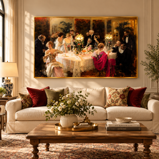 Vintage Elegant Dinner Party Canvas Wall Art for Living Room