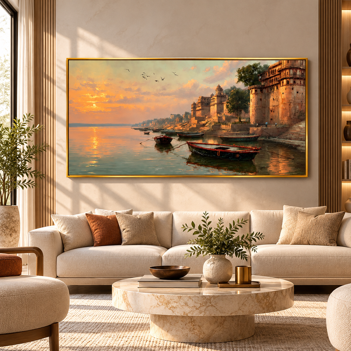 Varanasi Ghat Canvas Painting for Traditional Wall Decor