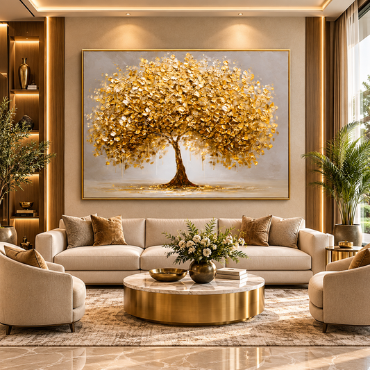 Lucky Golden Tree Canvas Painting for Living Room Decor
