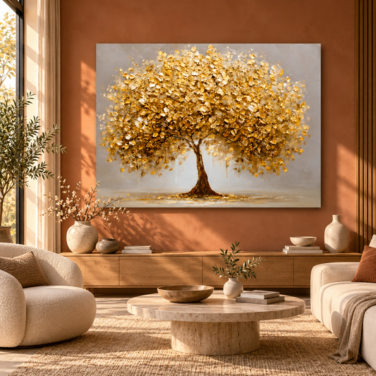 Lucky Golden Tree Canvas Painting for Living Room Decor