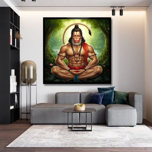 Hanuman Ji Vastu Canvas Wall Art - Spiritual Painting for Pooja Room