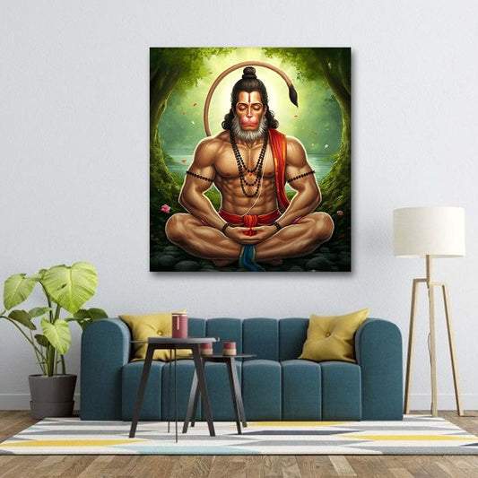 Hanuman Ji Vastu Canvas Wall Art - Spiritual Painting for Pooja Room
