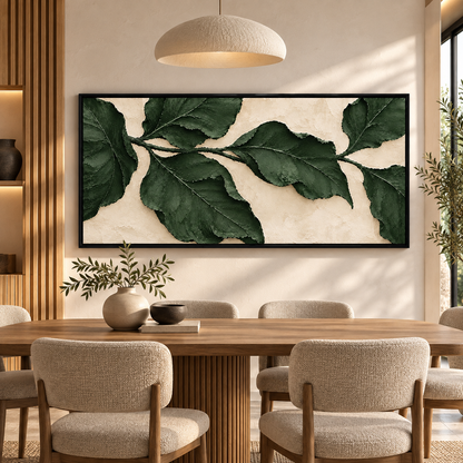 Dark Green Botanical Leaf Textured Wall Art for Modern Interiors