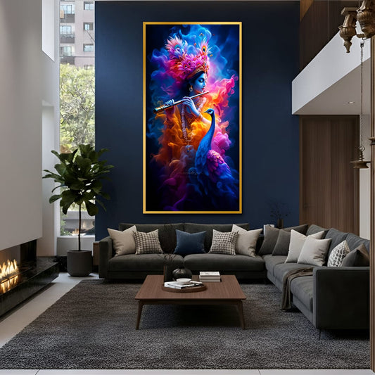 Lord Krishna Flute Art – Divine Canvas Print – Spiritual Wall Art