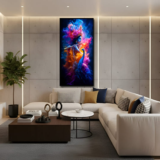 Lord Krishna Flute Art – Divine Canvas Print – Spiritual Wall Art