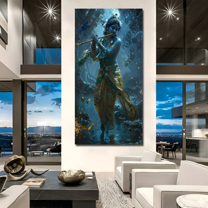 Krishna Playing Flute Wall Decor – Spiritual Painting for Home