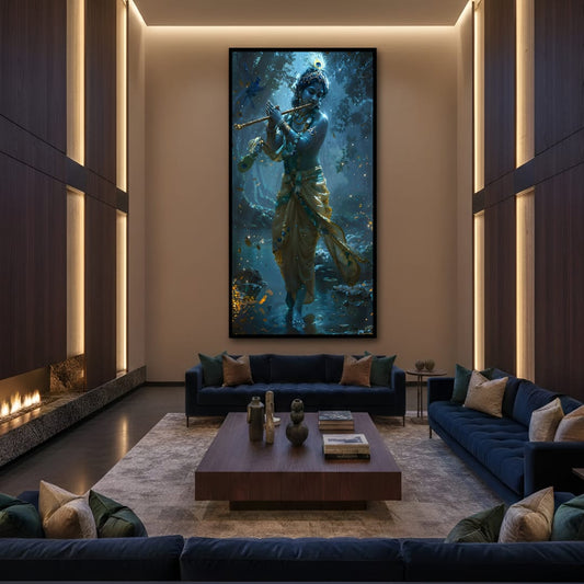 Krishna Playing Flute Wall Decor – Spiritual Painting for Home