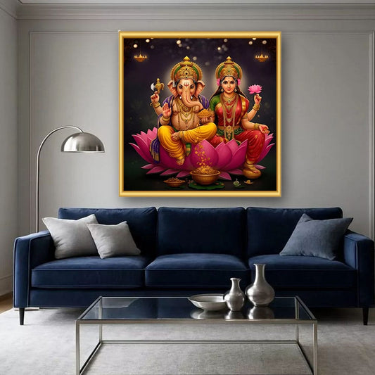 Lakshmi Ganesh Canvas Wall Painting For Pooja Room