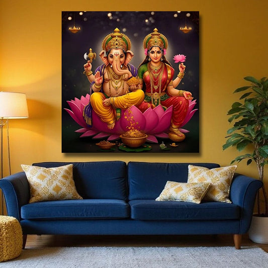 Lakshmi Ganesh Canvas Wall Painting For Pooja Room