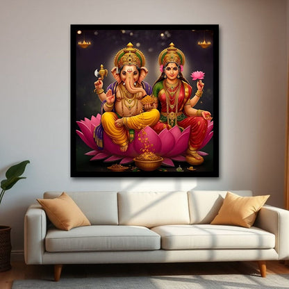 Lakshmi Ganesh Canvas Wall Painting For Pooja Room
