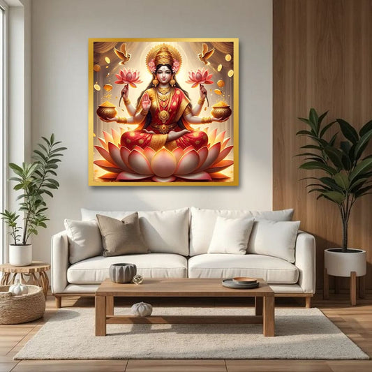 Laxmi Canvas Wall Painting – Vastu Art for Pooja Room Wall Decoration