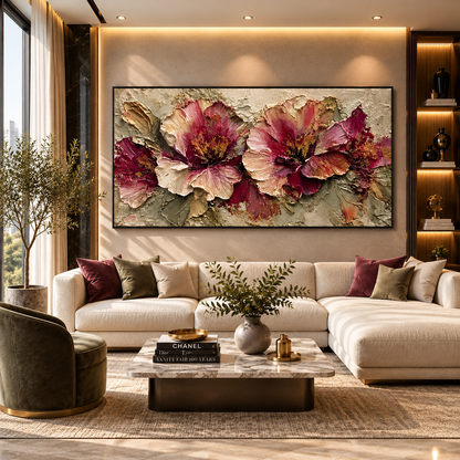 Textured Floral Canvas Painting for Elegant Home Wall Decor