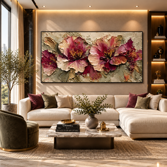Textured Floral Canvas Painting for Elegant Home Wall Decor