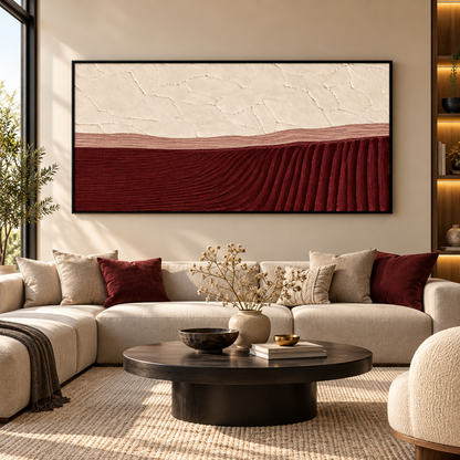 Luxury Burgundy Abstract Textured Wall Art for Living Room