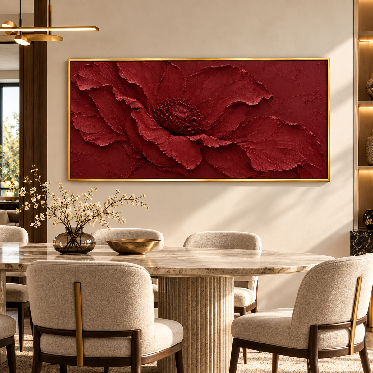 Burgundy Red Textured Flower Wall Art for Luxury Modern Interiors