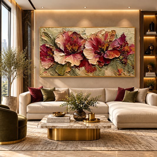 Textured Floral Canvas Painting for Elegant Home Wall Decor