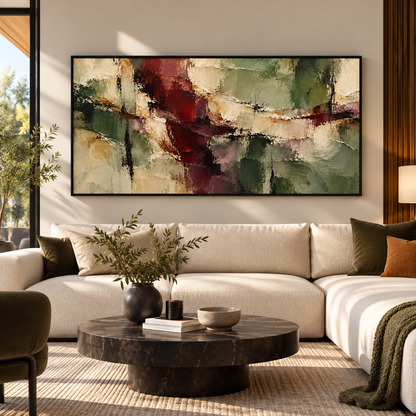 Green Burgundy Abstract Textured Wall Art for Luxury Interiors