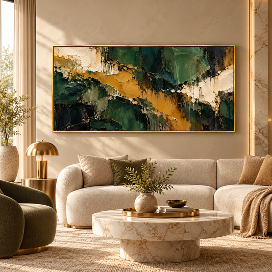 Luxury Emerald Green & Gold Abstract Textured Wall Art