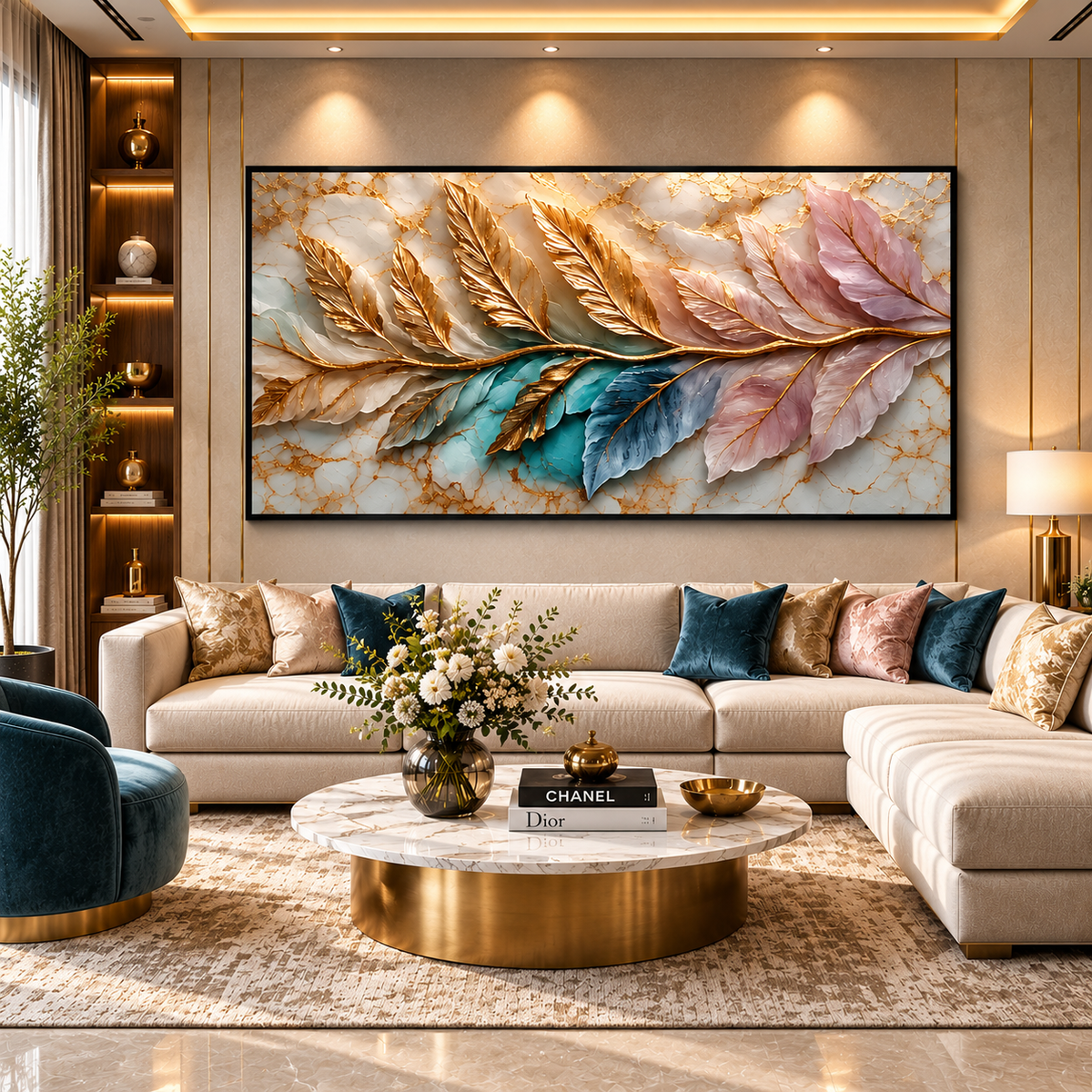 Luxury Gold Leaf Abstract Canvas Painting for Modern Home Decor