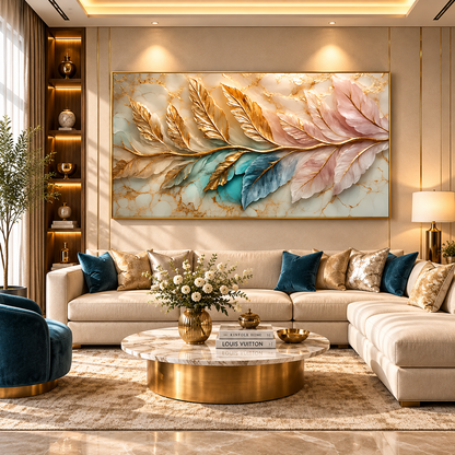 Luxury Gold Leaf Abstract Canvas Painting for Modern Home Decor