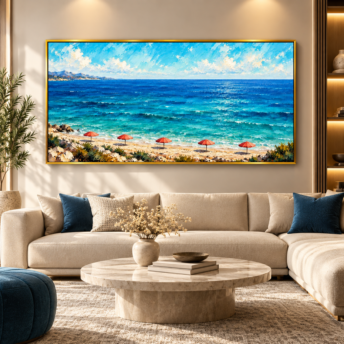 Blue Ocean Beach Seascape Wall Art for Living Room & Bedroom