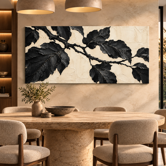 Black Botanical Leaves Textured Wall Art for Modern Luxury Decor