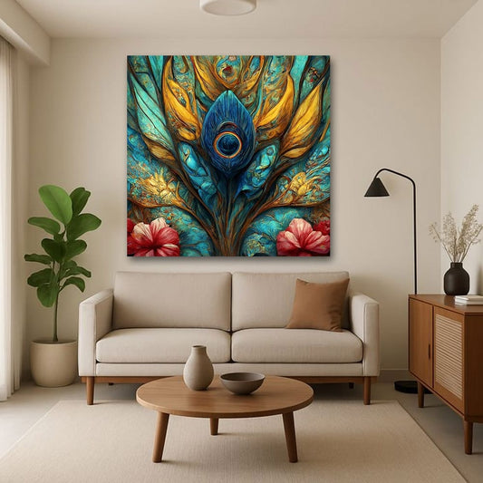 Peacock Feather Vastu Wildlife Wall Canvas Art Painting