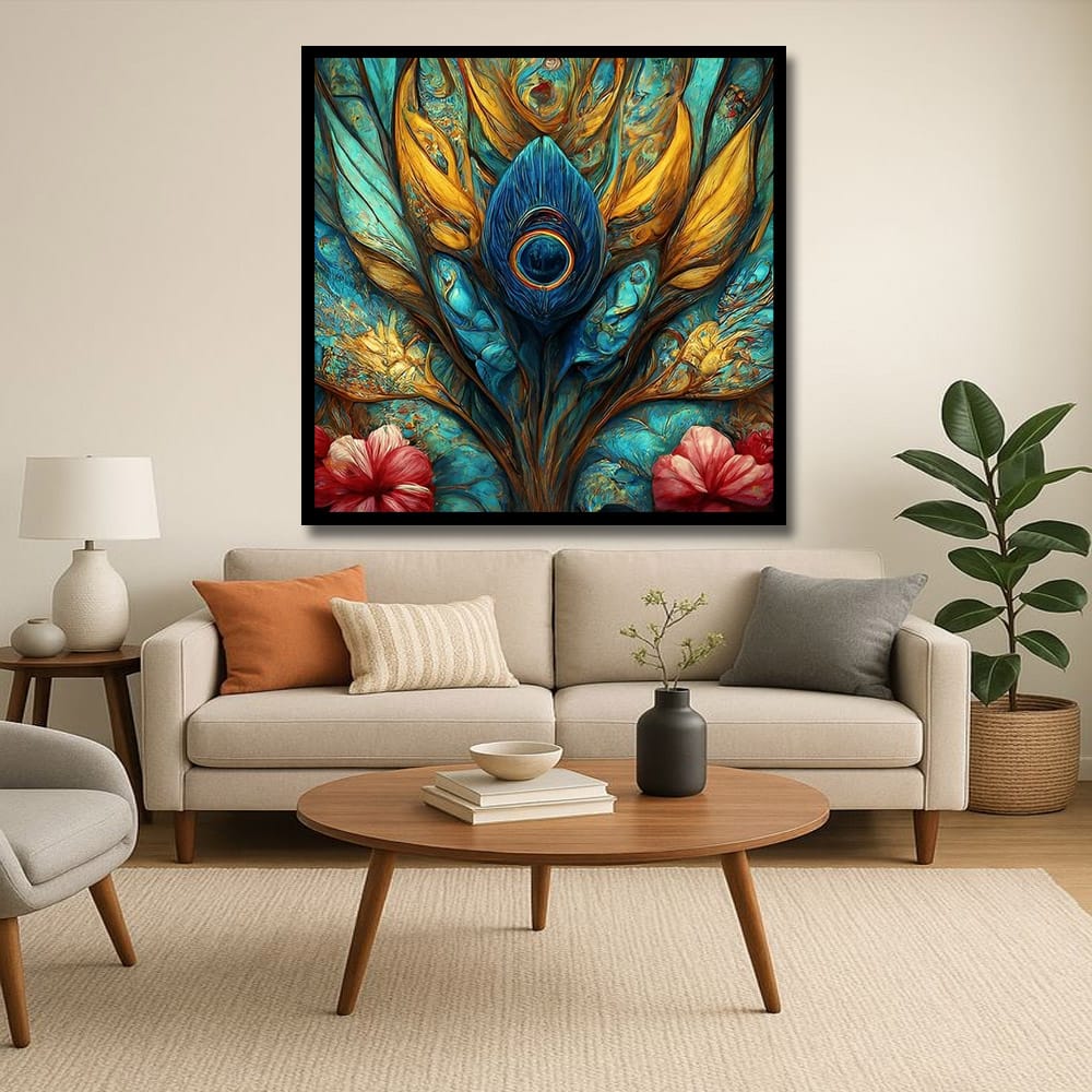 Peacock Feather Vastu Wildlife Wall Canvas Art Painting