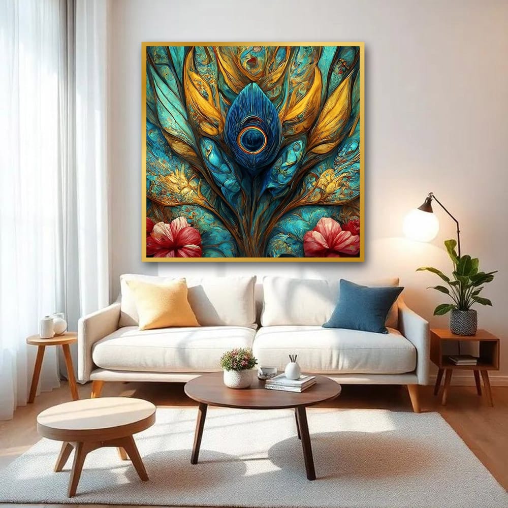 Peacock Feather Vastu Wildlife Wall Canvas Art Painting