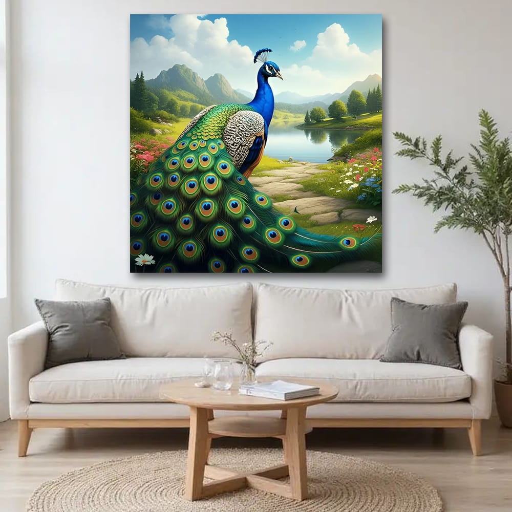 Peacock Vastu Wildlife Wall Canvas Art Painting 