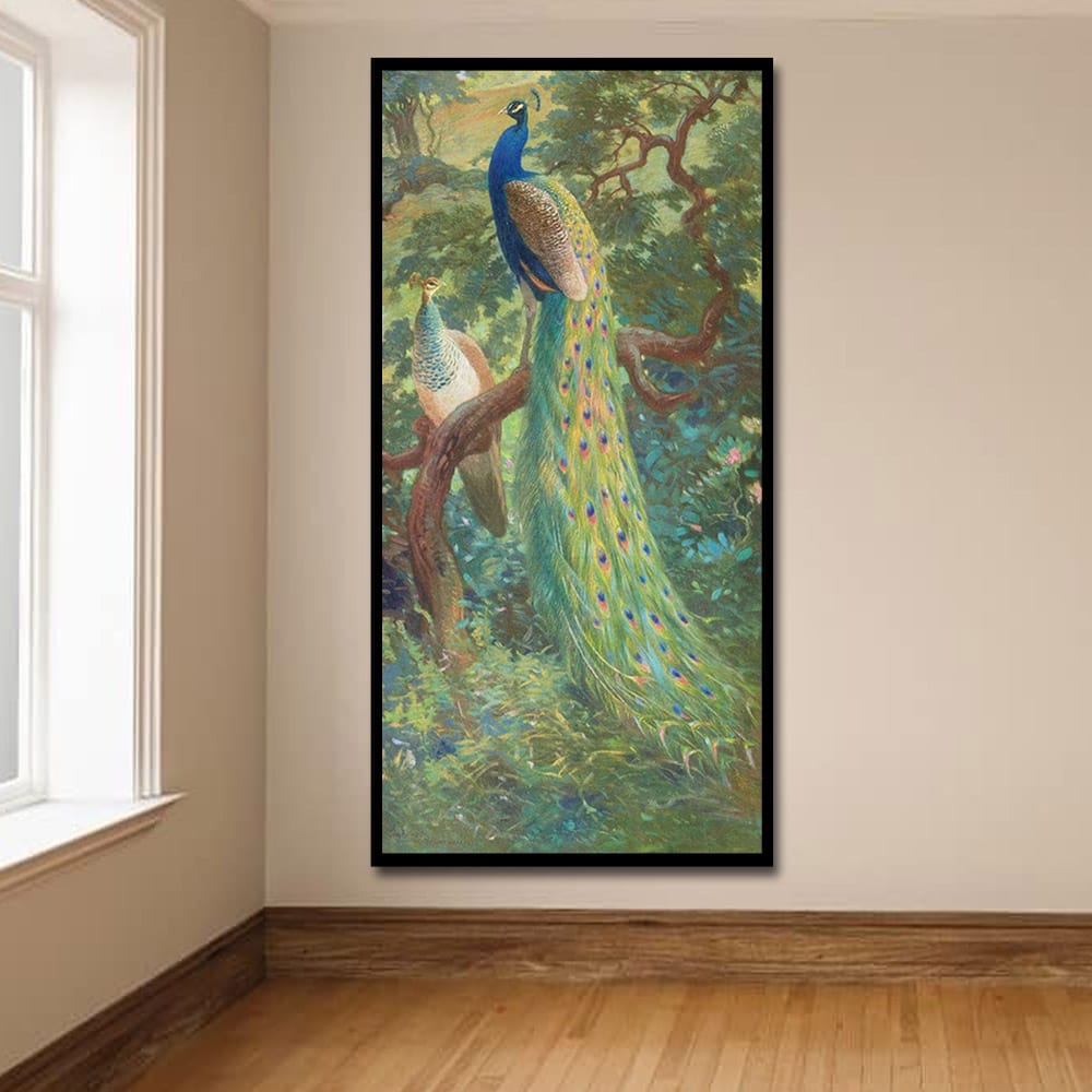 Peacock vastu wall canvas painting For Bedroom And Hotel Decoration