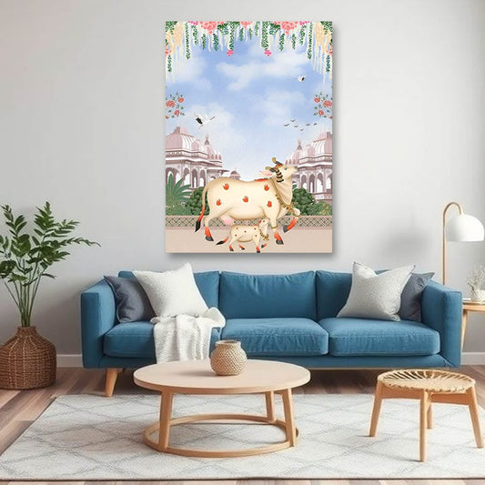 Kamdhenu Cow Pichwai Canvas Wall Painting