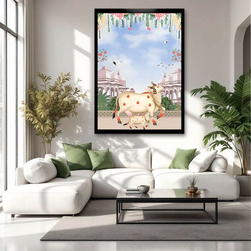 Kamdhenu Cow Pichwai Canvas Wall Painting